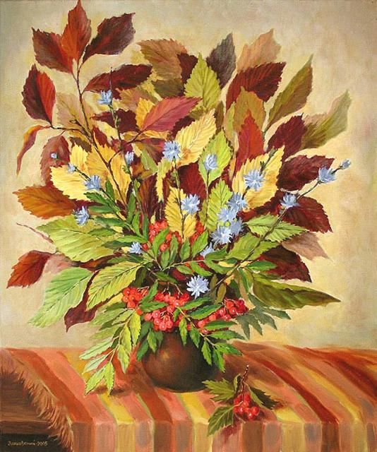 Картина под названием "Bouquet with blosso…" - Arkady Zrazhevsky, Подлинное произведение искусства, Масло