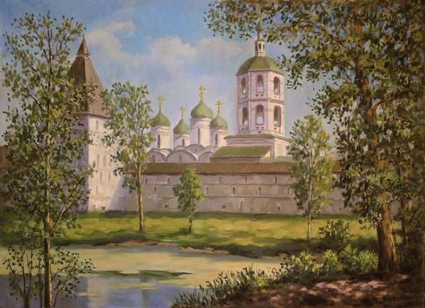 Картина под названием "Pafnutiev-Borovsky…" - Arkady Zrazhevsky, Подлинное произведение искусства, Масло