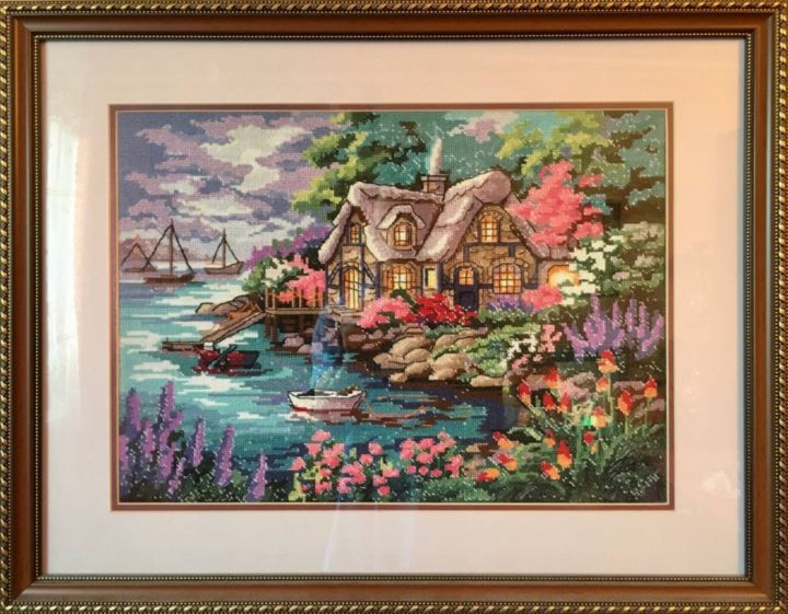 Textile Art titled "House on the shore" by Arslan Abdullaev, Original Artwork, Embroidery