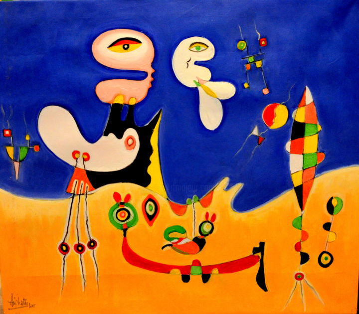 Peinture intitulée "60-ici-et-ailleurs-…" par Aachati, Œuvre d'art originale, Huile