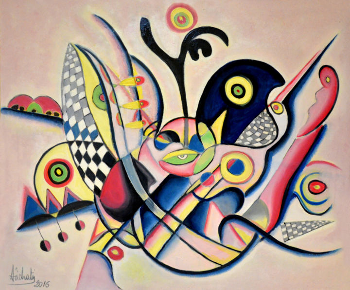 Peinture intitulée "3-si-on-chantait-la…" par Aachati, Œuvre d'art originale, Huile