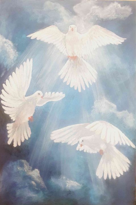 Картина под названием "Птицы-ангелы" - Олекса Світла, Подлинное произведение искусства, Акрил