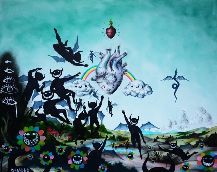 Картина под названием "DEMONZ" - Mr.Fantasy, Подлинное произведение искусства, Акрил