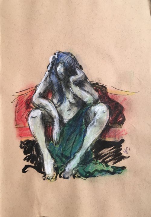 Disegno intitolato "L’ennui" da Alain Godefroid, Opera d'arte originale, Inchiostro