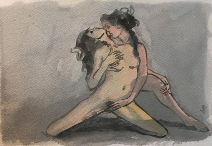 Dessin intitulée "Prends tout !" par Alain Godefroid, Œuvre d'art originale, Aquarelle Monté sur Carton