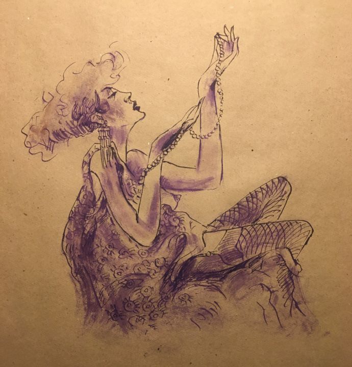 Drawing titled "Le collier" by Alain Godefroid, Original Art, Ink