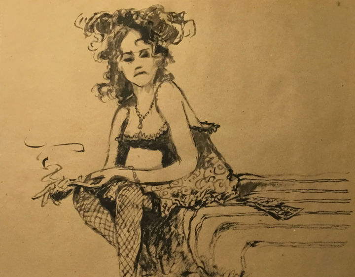 Drawing titled "Le cadeau" by Alain Godefroid, Original Art, Ink