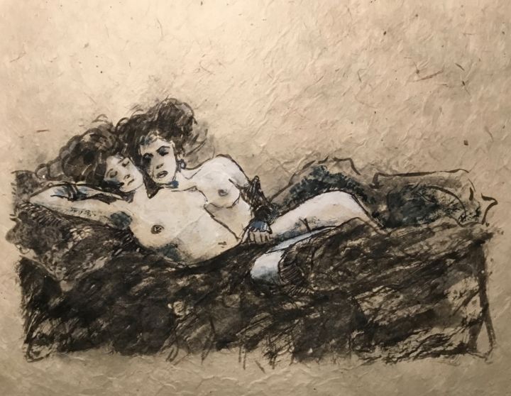 Drawing titled "Complices" by Alain Godefroid, Original Art, Ink