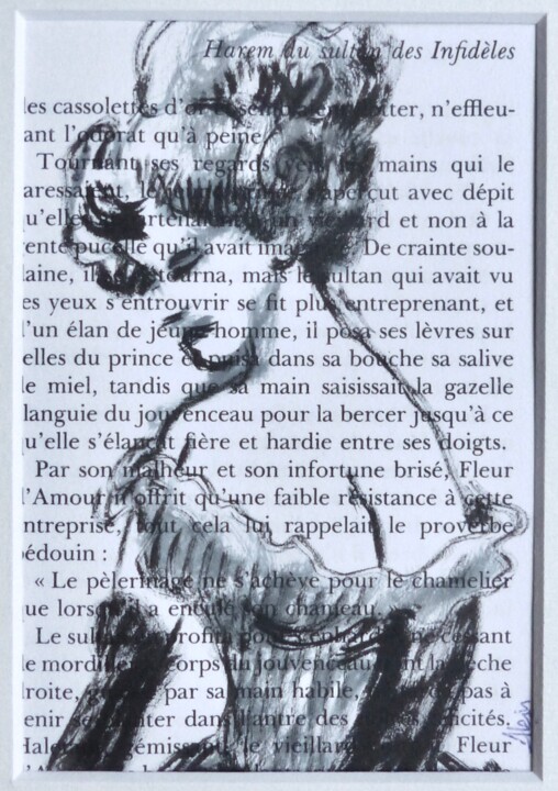 Tekening getiteld "Verger des caresses…" door Alain Godefroid, Origineel Kunstwerk, Inkt