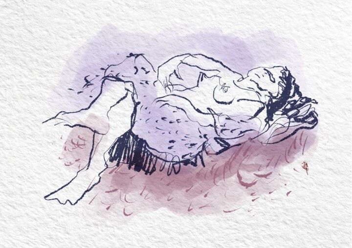 Arte digital titulada "La sieste de la gal…" por Alain Godefroid, Obra de arte original, Pintura Digital