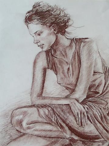 Drawing titled "jeune femme accroup…" by Aantz, Original Artwork