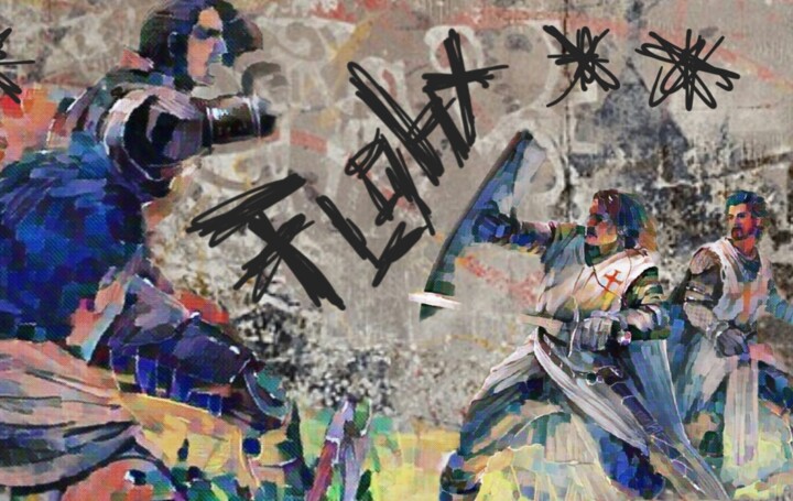 Digital Arts titled "Fight" by Aaron Pichilin, Original Artwork, Digital Painting Mounted on Wood Stretcher frame