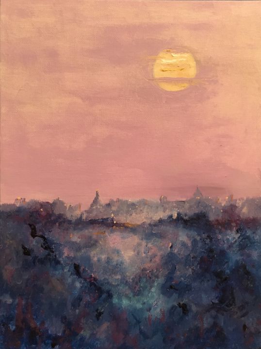 Painting titled "Paris Sunrise" by Larry Aarons, Original Artwork, Oil