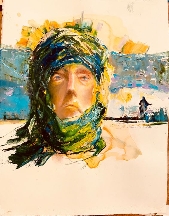 Painting titled "Desert Warrior" by Larry Aarons, Original Art, Pastel Mounted on Cardboard