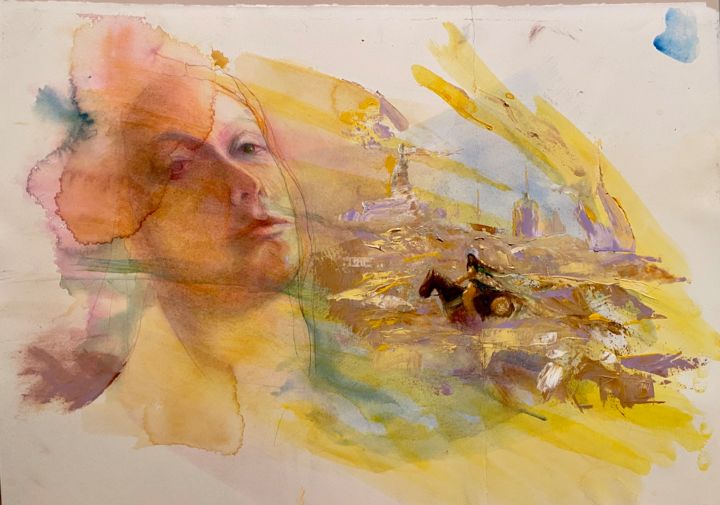 Painting titled "Lost in the Sands o…" by Larry Aarons, Original Art, Oil Mounted on Cardboard