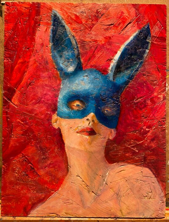 Pittura intitolato "Blue Bunny" da Larry Aarons, Opera d'arte originale, Olio