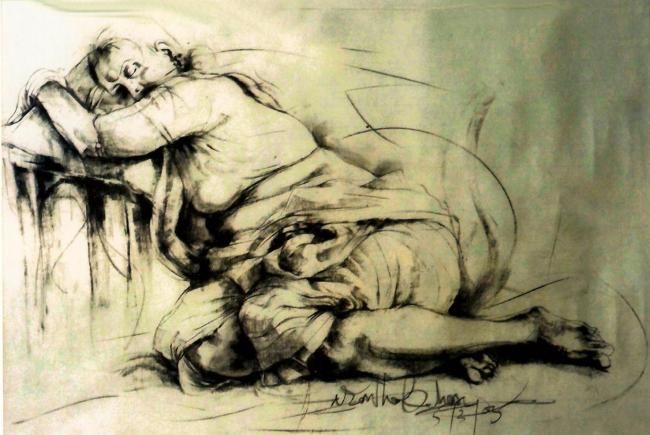 Drawing titled "sleeping model" by Aaron Thokchom, Original Artwork