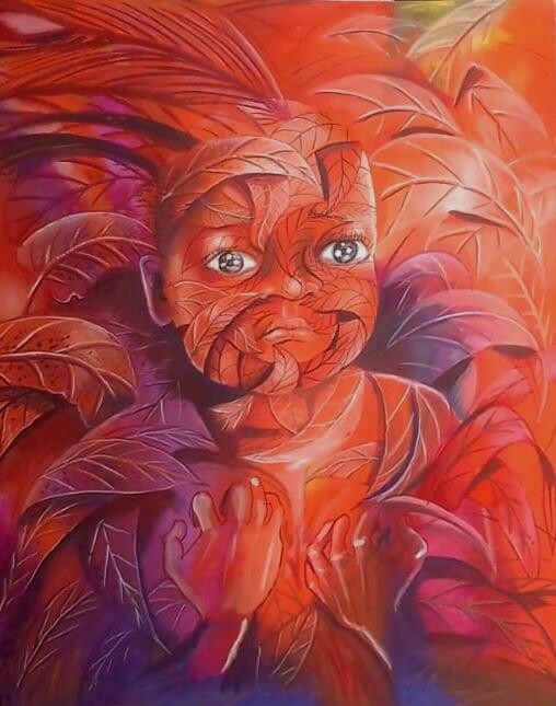 Картина под названием "Nature et vie" - Alexis Essama, Подлинное произведение искусства, Масло Установлен на Деревянная рама…