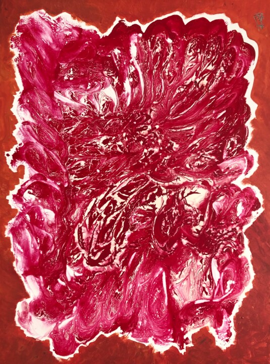 「Fluid Emotions - Red」というタイトルの絵画 Aatmica Ojhaによって, オリジナルのアートワーク, アクリル