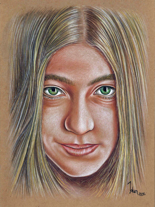 Rysunek zatytułowany „Green Eyed Girl” autorstwa Askin Ayrancioglu, Oryginalna praca, Pastel