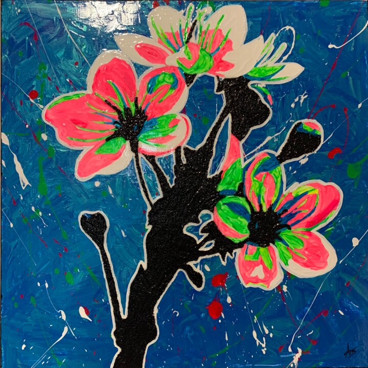 Painting titled "Sakura" by Ab Paintart, Original Artwork, Acrylic Mounted on Wood Stretcher frame