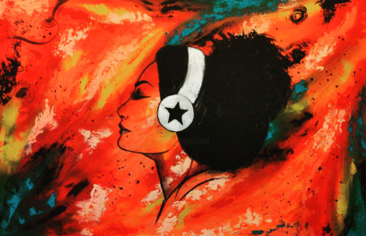 Peinture intitulée "Ma musique préférée" par Nadila Abakioui, Œuvre d'art originale, Acrylique