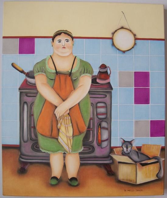 Painting titled "Cozinheira" by De Mello Souza, Original Artwork