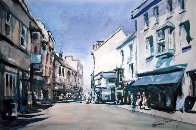 Tenby Town - Painting, 35x50 cm ©2012 by Anthony Barrow -