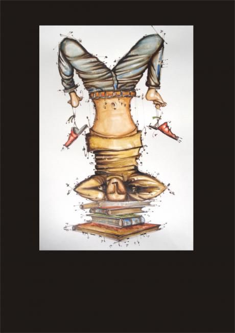 Peinture intitulée "equilibre sur tete" par Abdelaziz Abbassi, Œuvre d'art originale,