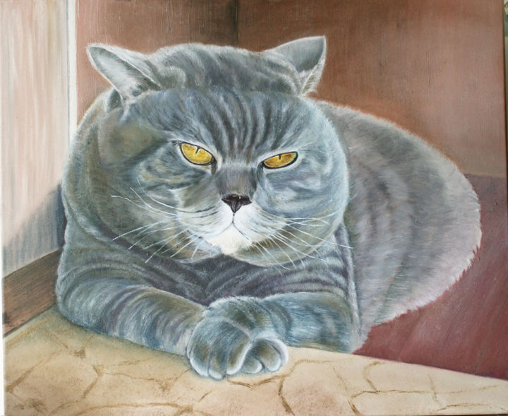Malerei mit dem Titel "Fat cat.jpg" von Nadezhda Vavilova, Original-Kunstwerk, Öl