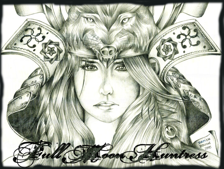 Dessin intitulée "samurai-woman-final…" par Damien Bouche, Œuvre d'art originale, Crayon