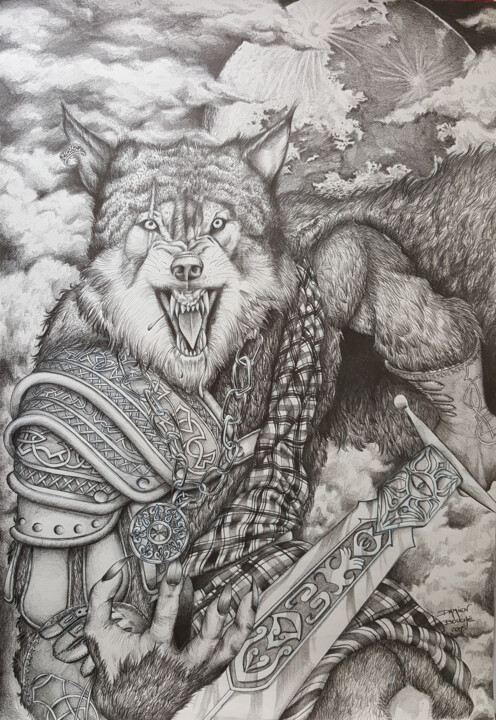 Dessin intitulée "werewolf.jpg" par Damien Bouche, Œuvre d'art originale, Crayon