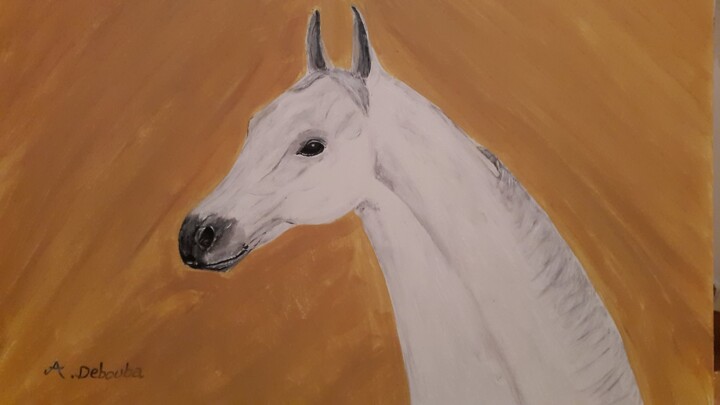 Peinture intitulée "Kmajess(cheval arab…" par Abdel Debouba, Œuvre d'art originale, Gouache