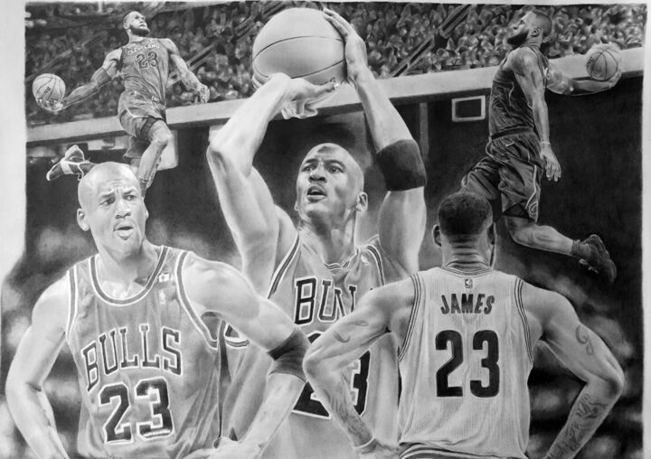 Disegno intitolato "Michael Jordan X Le…" da Abdel Maha, Opera d'arte originale, Grafite