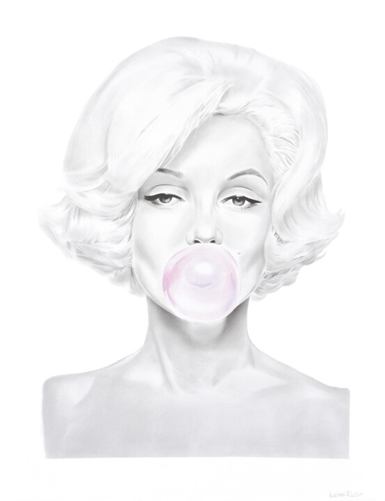 Zeichnungen mit dem Titel "Marylin Monroe" von Abdel Maha, Original-Kunstwerk, Graphit