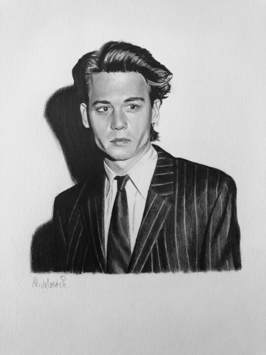 Drawing titled "Young Johnny Depp" by Abdel Maha, Original Artwork, Graphite