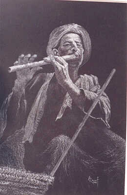 Schilderij getiteld "Flute Player" door Abdel Raouf Abdel Khalek, Origineel Kunstwerk