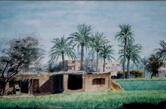 Malarstwo zatytułowany „Farm” autorstwa Abdel Raouf Abdel Khalek, Oryginalna praca, Olej