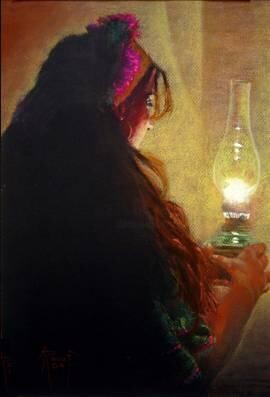 Malarstwo zatytułowany „Kerosene light” autorstwa Abdel Raouf Abdel Khalek, Oryginalna praca, Olej