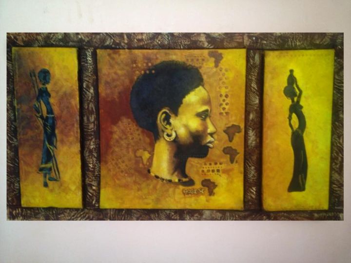 Pintura intitulada "femme africaine : f…" por Fidou, Obras de arte originais, Óleo
