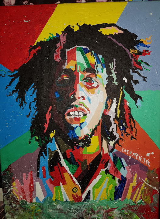 Painting titled "Bob Marley pop art…" by Abdeljabbar Lachheb, Original Artwork, Acrylic