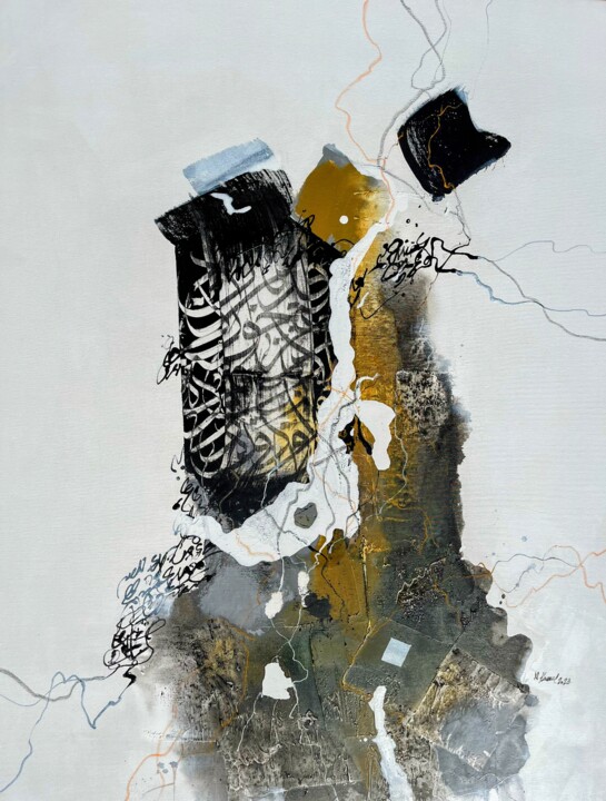 Painting titled "INK DROPS 4" by Abdelkader Kamal, Original Artwork, Acrylic Mounted on Wood Stretcher frame