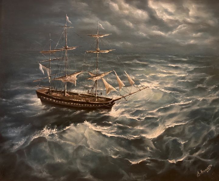 Peinture intitulée "Reproduction de mer…" par Abdelkader Boucetta, Phd, Œuvre d'art originale, Huile
