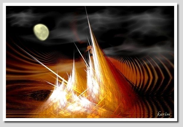Digital Arts titled "Night in the desert" by Karim Bouchnak, Original Artwork, Digital Painting