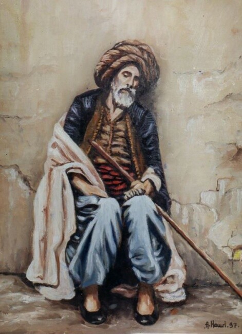 Schilderij getiteld "Le vieux turc d'Alg…" door Abdelkrim Hamri, Origineel Kunstwerk