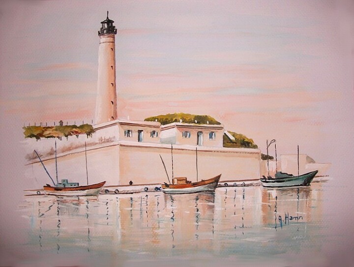 Painting titled "cherchell-le-port.j…" by Abdelkrim Hamri, Original Artwork, Watercolor
