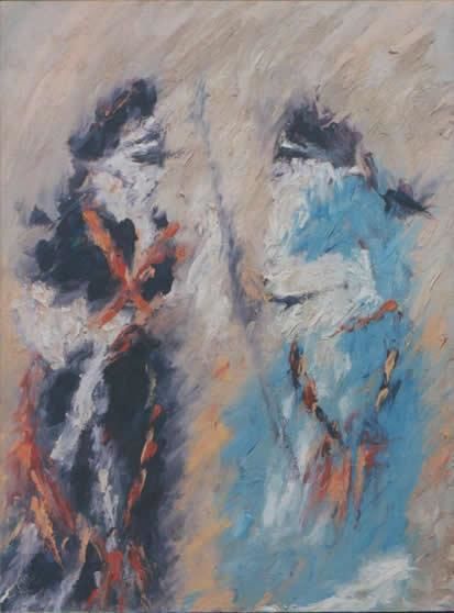 Pintura intitulada "Deux touaregs" por Salima Abdellaoui, Obras de arte originais, Óleo