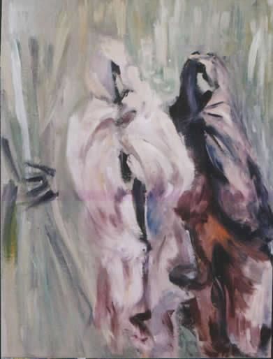 Pintura intitulada "Deux femmes en haïk" por Salima Abdellaoui, Obras de arte originais