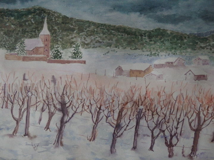 Peinture intitulée "Hiver sur Vignes" par Abdellatif Zeraïdi عبد اللطيف الزرايدي, Œuvre d'art originale, Aquarelle