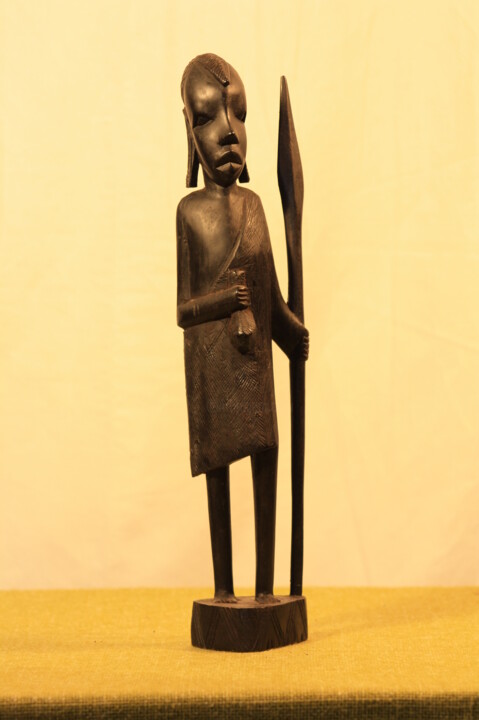 Escultura intitulada "Le guerrier" por Abdellouahab Selka, Obras de arte originais, Madeira